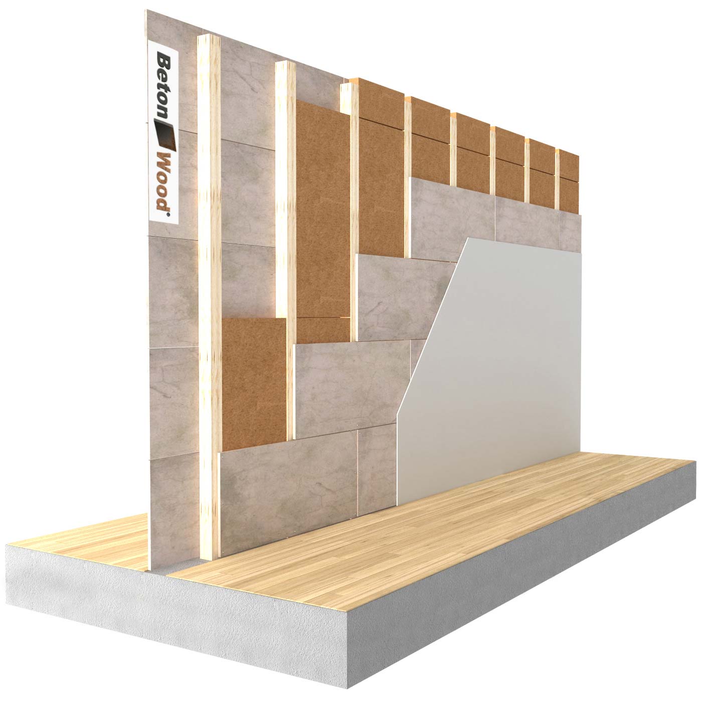 Internal partition thermal insulation with Protect fiber wood and cement bonded particle boards