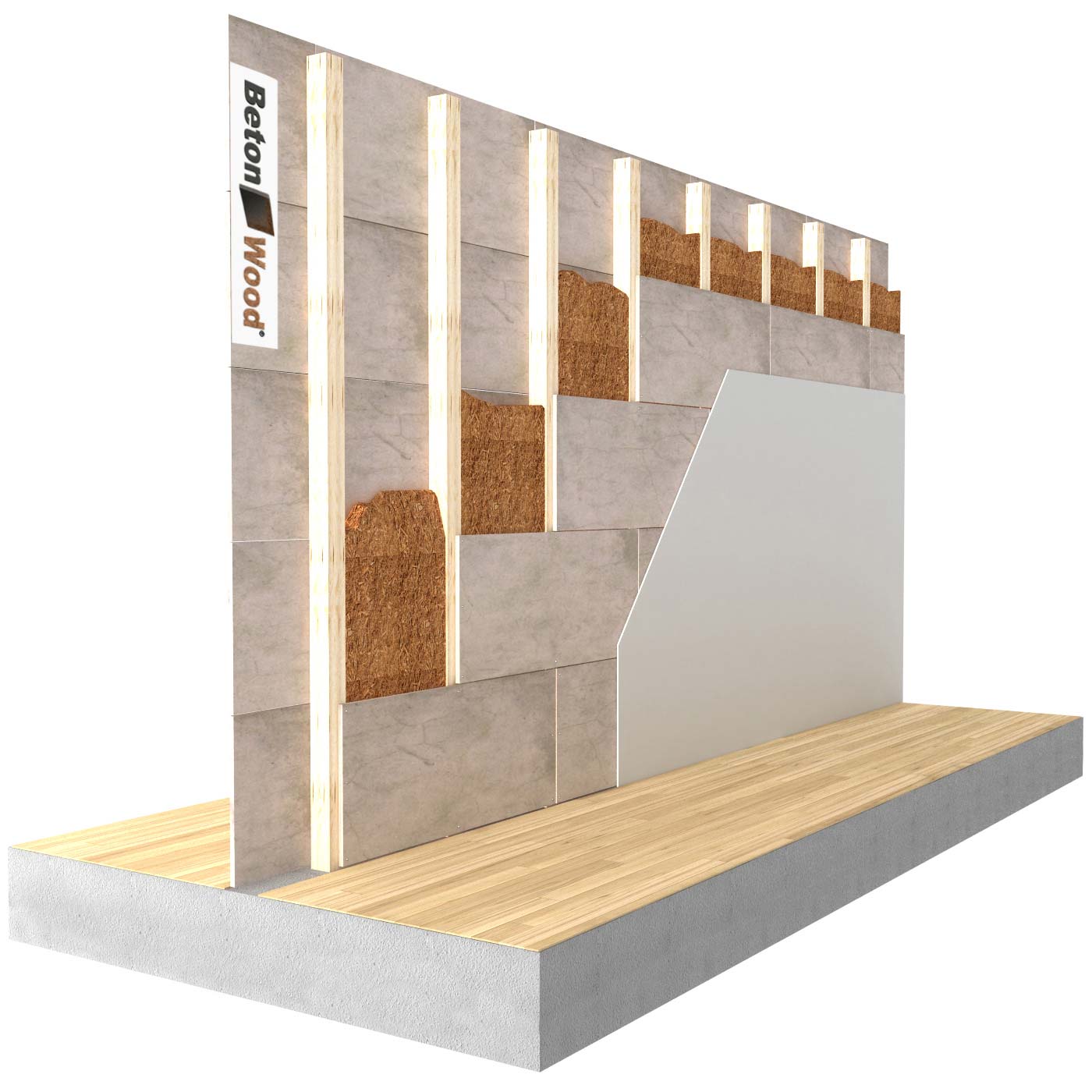 Insulated internal wall with insulating fiber wood Zell