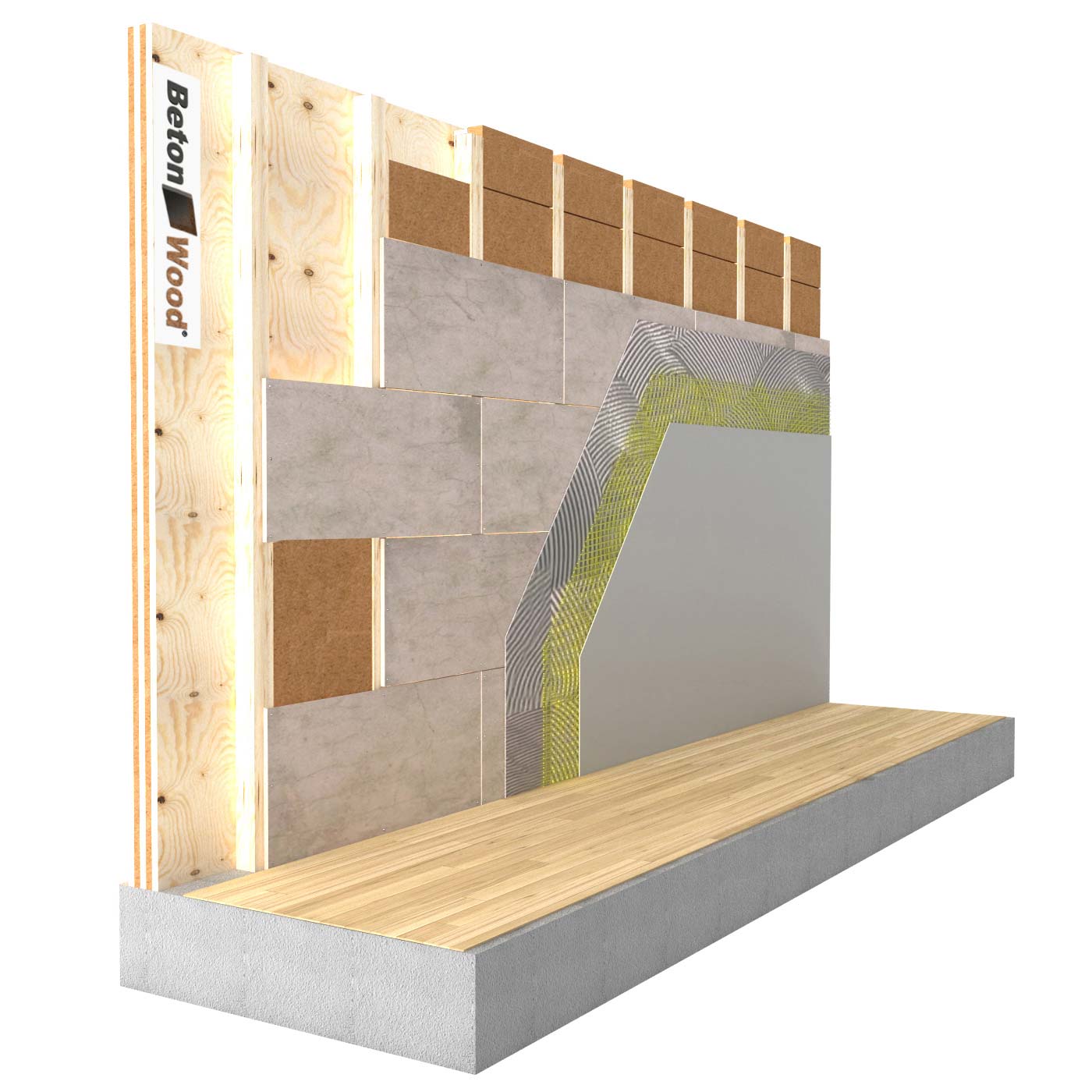 Internal insulation system with fiber wood FiberTherm and cement bonded particle board on X-Lam