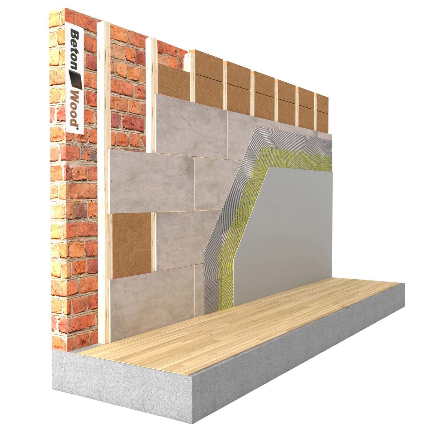 Counterwall insulation in flexible fiber wood Flex on masonry